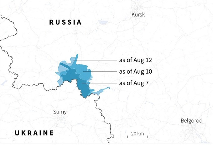 Khu vực lực lượng Ukraine kiểm soát ở Kursk ngày