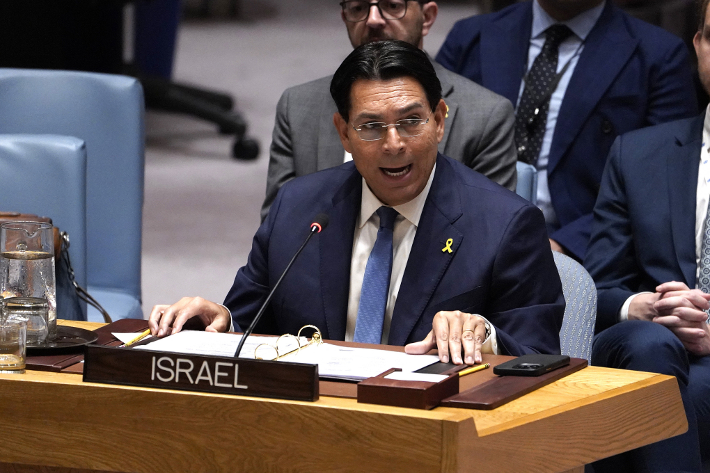 Đại sứ Israel tại Liên Hợp Quốc Danny Danon trong phiên họp của Hội đồng Bảo an ngày 28/5. Ảnh: AFP