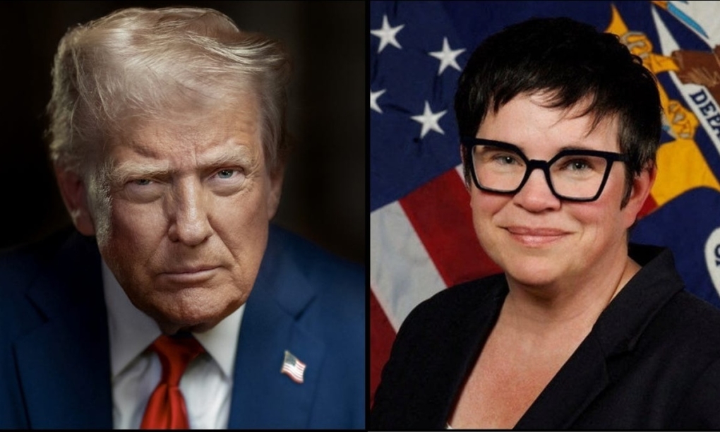 Tổng thống Mỹ Donald Trump (trái) và ủy viên Erika McEntarfer, cựu lãnh đạo Cục Thống kê Lao động (BLS). Ảnh: AP/BLS