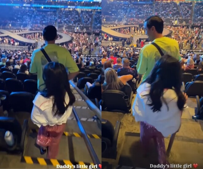 Khoảnh khắc ông xã Tăng Thanh Hà nắm tay ái nữ đi xem concert.