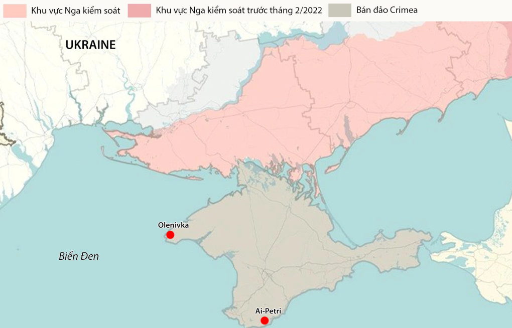 Vị trí Ai-Petri và Olenivka. Đồ họa: RYV
