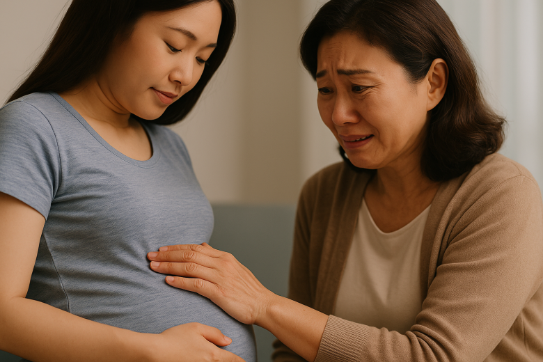 Gặp mẹ chồng cũ đi cầu cháu, tôi ôm bụng bầu đến chào hỏi khiến bác sững sờ - 1