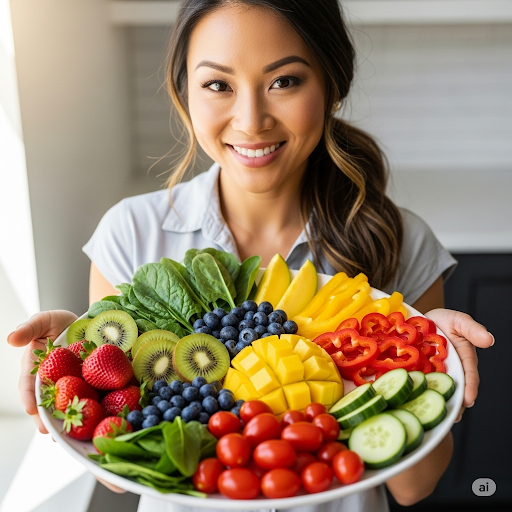 Rau xanh và trái cây là nguồn thực phẩm tự nhiên giúp kiểm soát rối loạn mỡ máu.