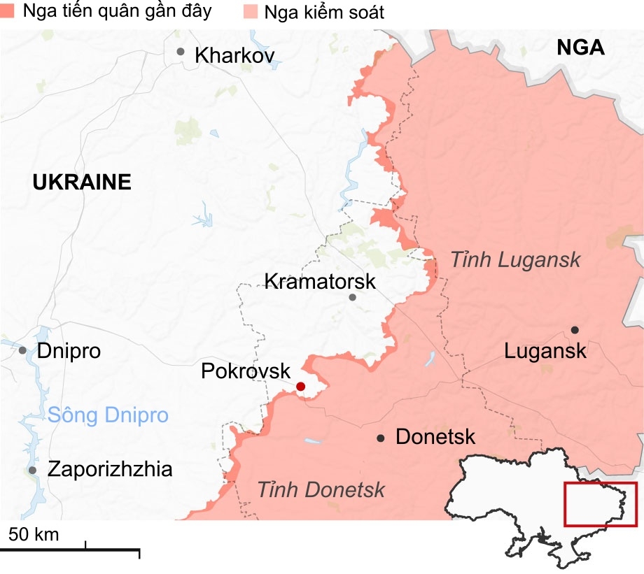 Cục diện vùng Donbass, gồm tỉnh Lugansk và Donetsk. Đồ họa: Guardian