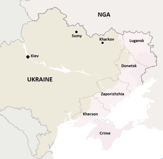 Các khu vực Nga kiểm soát (màu hồng). Đồ họa: WP