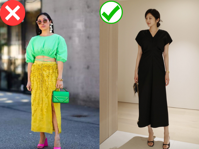 Quá nhiều chi tiết, màu sắc khiến tổng thể rối mắt. Hãy chọn họa tiết đơn giản, tinh tế hoặc phối cùng item trơn màu để giữ nét thanh lịch.
