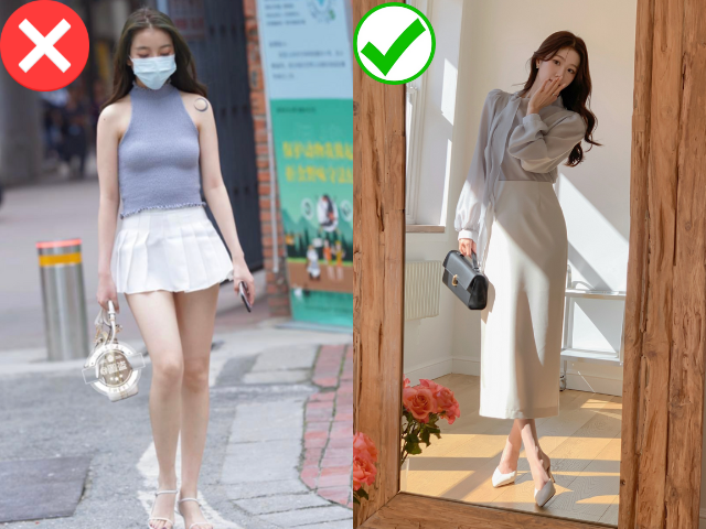 Chân váy ngắn gây bất tiện khi di chuyển, dễ mất điểm trong mắt đồng nghiệp. Hãy ưu tiên độ dài ngang gối, vừa thoải mái vừa đảm bảo hình ảnh công sở.