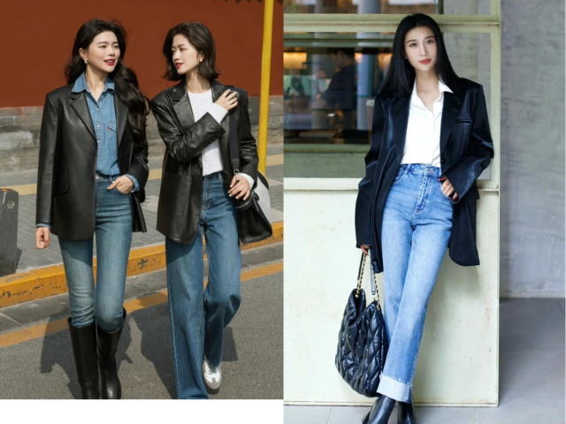  Quần jeans và áo sơ mi khi kết hợp cùng áo khoác da mang đến phong cách chuẩn cool ngầu nhưng vẫn thanh lịch, giúp nàng tự tin diện đi làm lẫn dạo phố.
