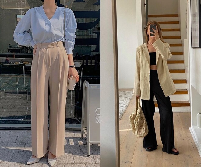 Những chất liệu vải cứng cáp không chỉ giúp che khuyết điểm hiệu quả mà còn mang lại cho bạn vẻ ngoài gọn gàng, chỉn chu và sang trọng hơn khi diện quần ống rộng.