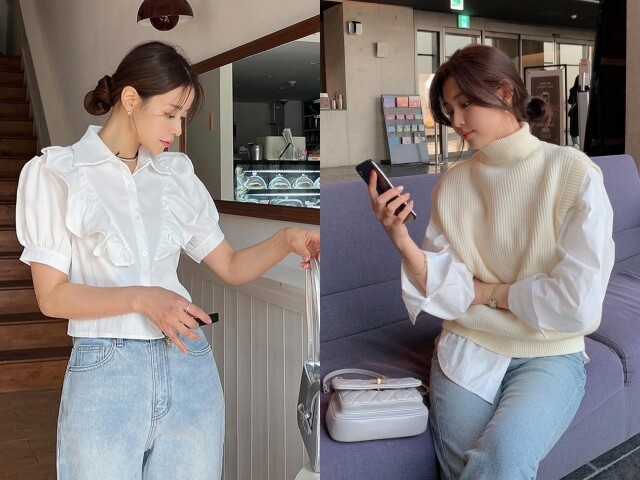 Tóc búi thấp mang lại vẻ ngoài gọn gàng, sang trọng nhưng vẫn giữ được sự trẻ trung, mềm mại. Chỉ cần búi nhẹ nhàng ở gáy, thả vài sợi tóc mai ôm gương mặt, nàng công sở đã có ngay diện mạo thanh thoát, chuyên nghiệp mà không hề bị “dừ” tuổi.