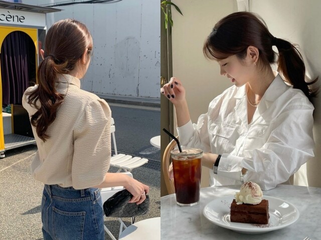 Đơn giản nhưng hiệu quả, tóc buộc thấp giúp nàng công sở tiết kiệm thời gian mà vẫn trẻ trung, duyên dáng. Chỉ cần rẽ ngôi giữa, buộc gọn tóc ở gáy, thả vài lọn tóc mai ôm mặt, diện mạo đã thanh thoát hơn, “ăn gian” tuổi tác thấy rõ.