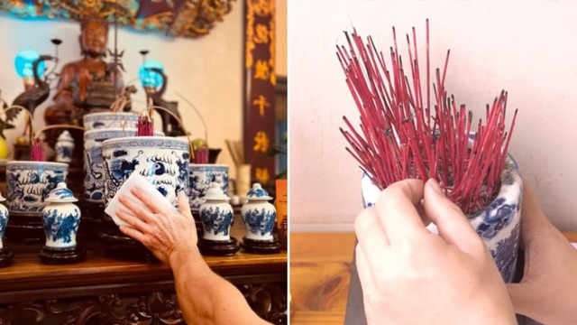 Thay vì dùng rượu gừng hay các dung dịch tẩy rửa, bạn có thể lau dọn ban thờ với nước ngũ vị hương đã được đun sôi để nguội.