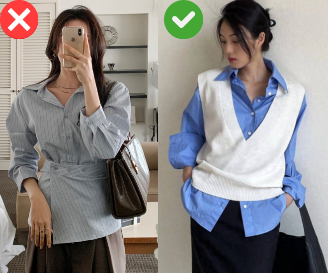 Thay vì diện áo sơ mi chiết eo dễ dìm dáng, nàng công sở nên chọn những mẫu sơ mi dáng suông hoặc oversize vừa phải. Vừa thoải mái, dễ mix đồ, vừa giúp phong cách trẻ trung, thanh lịch hơn hẳn.