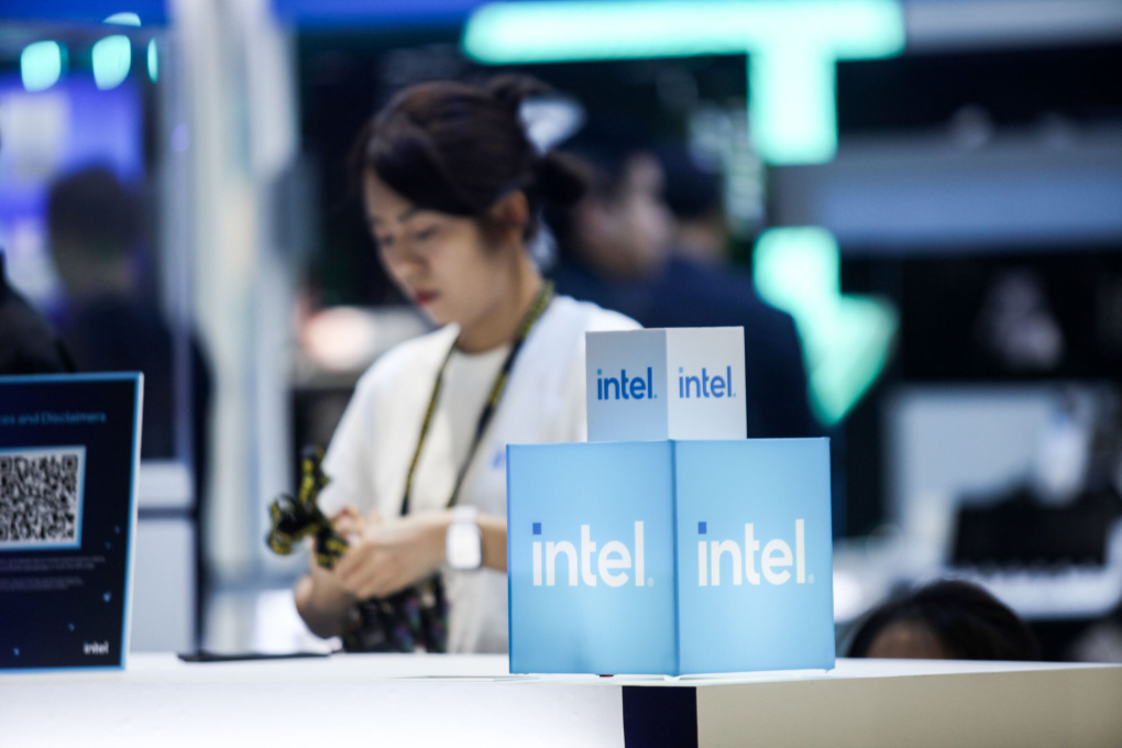 Logo Intel tại Triển lãm Computex 2024 ở Đài Bắc, Đài Loan hồi tháng 6/2024. Ảnh: Khương Nha