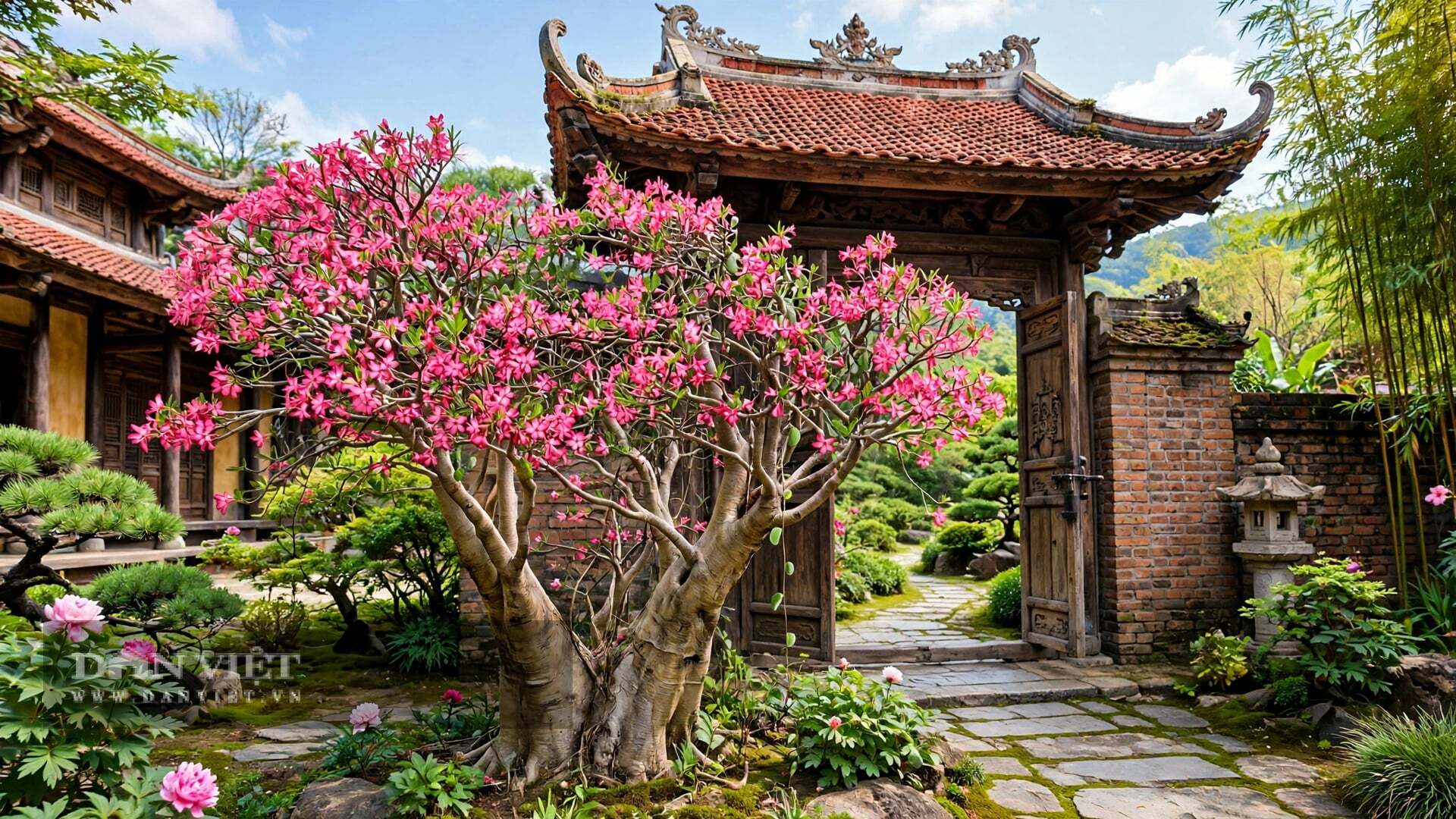 Thân cây cảnh vươn cao, hoa nở trên đỉnh tượng trưng cho sự thăng hoa