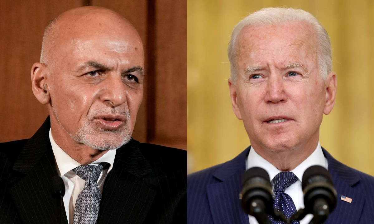 Tổng thống Ghani (trái) và Tổng thống Biden. Ảnh: Reuters.