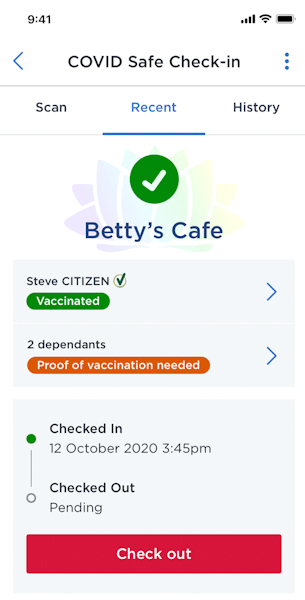 Bản thử nghiệm thẻ xanh vaccine trên ứng dụng Service NSW của bang New South Wales. Ảnh: NSW Government.