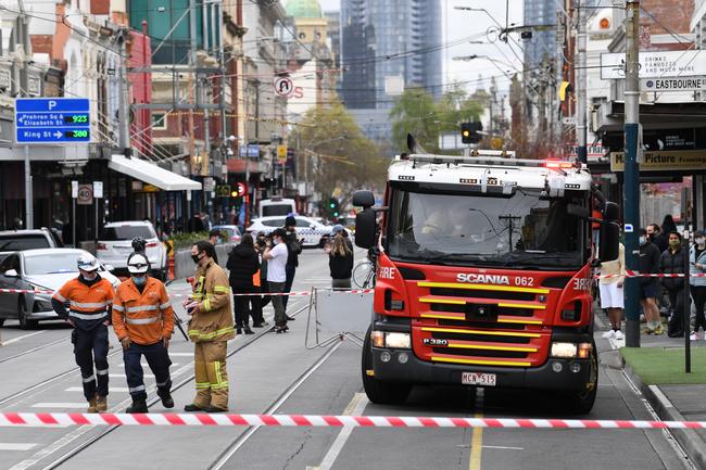 Emergency services on scene at Betty’s Burgers on Chapel Street which was damaged by the earthquake.