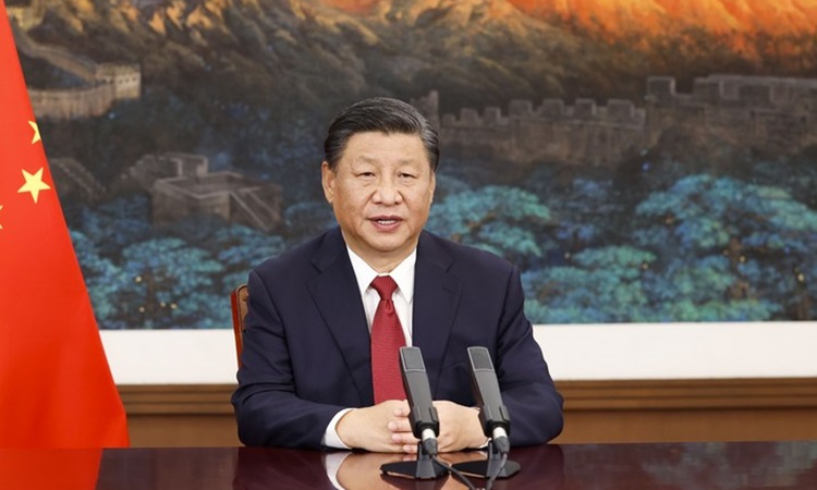 Chủ tịch Trung Quốc Tập Cận Bình phát biểu trực tuyến tại lễ khai mạc diễn đàn Zhongguancun ở Bắc Kinh hôm 24/9. Ảnh: Xinhua.