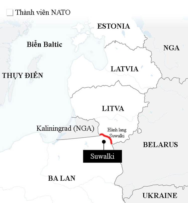 Vị trí thành phố Suwalki và hành lang Suwalki. Đồ họa: WSJ.