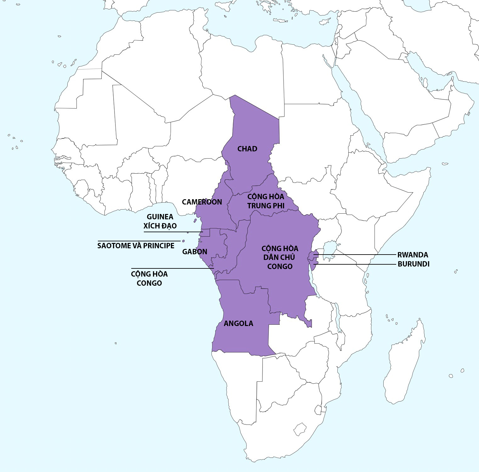 Vị trí của Gabon và các nước thuộc vùng Trung Phi. Đồ họa: Geo Current