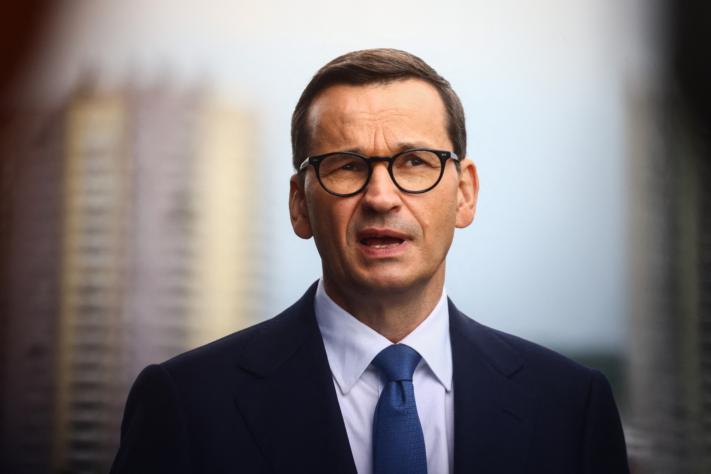 Thủ tướng Ba Lan Mateusz Morawiecki họp báo tại thành phố miền nam Katowice ngày 20/7. Ảnh: AFP