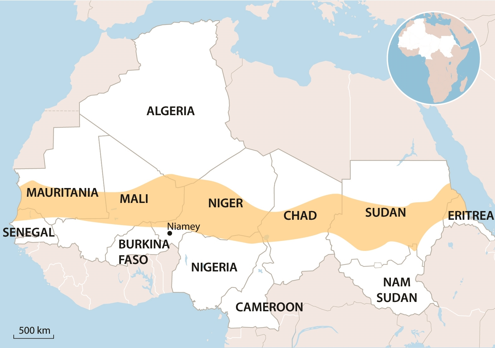 Vị trí Niger, Burkina Faso, Mali và vùng Sahel. Đồ họa: AFP