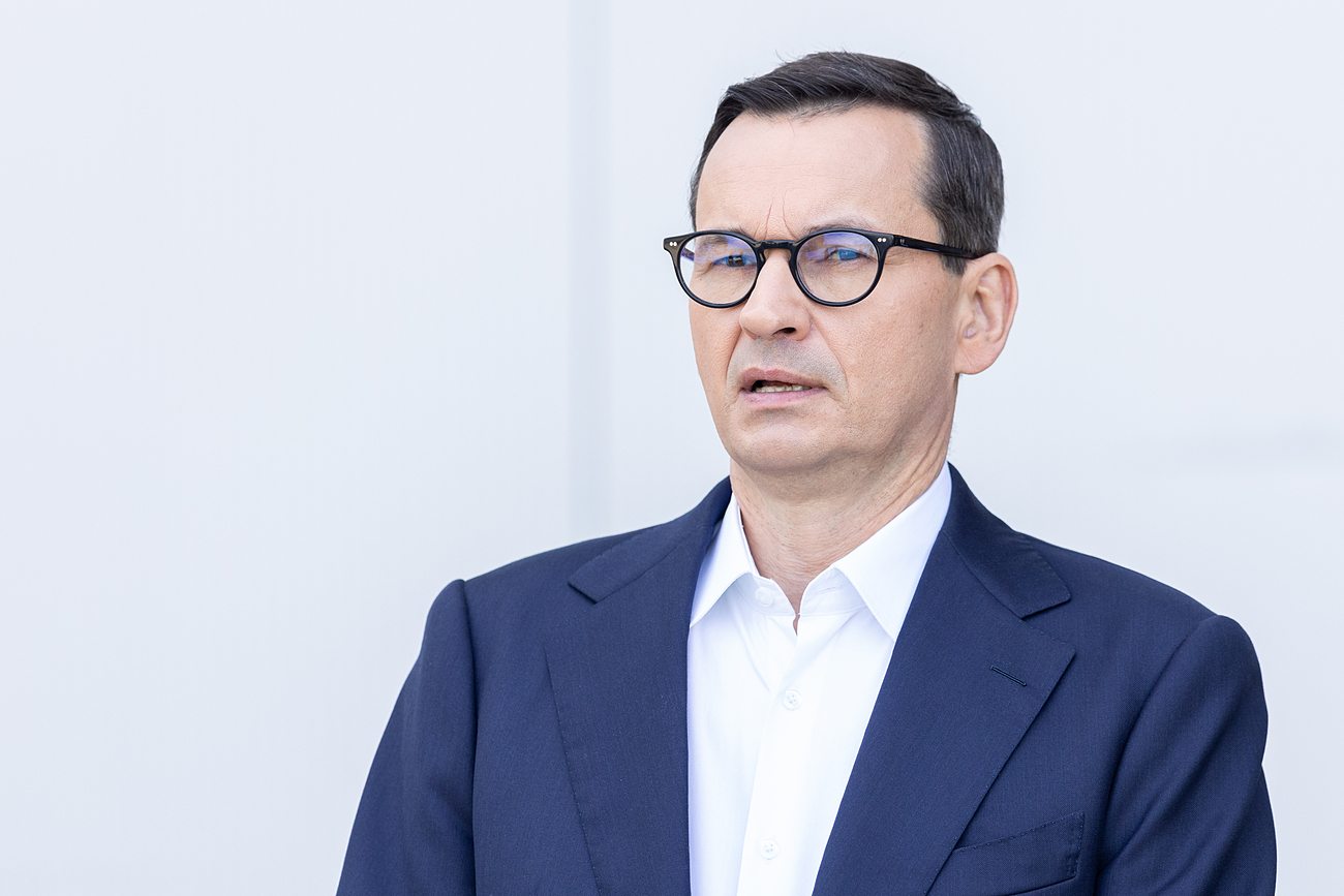 Thủ tướng Ba Lan Mateusz Morawiecki tại thị trấn Minsk Mazowiecki, miền đông đất nước hôm 13/9. Ảnh: AFP