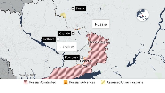 Vị trí Pokrovsk ở Ukraine và tỉnh Kursk ở Nga. Đồ họa: ISW