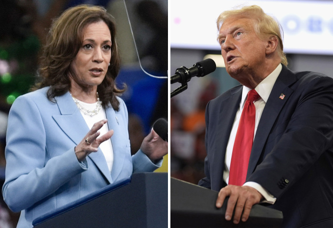 Phó tổng thống Mỹ Kamala Harris (trái) và cựu tổng thống Donald Trump. Ảnh: AP