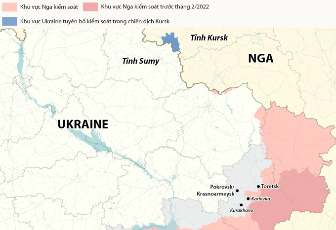 Vị trí tỉnh Kursk và Pokrovsk. Đồ họa: RYV