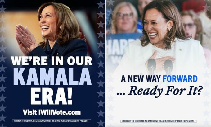 Thông điệp trên quảng cáo của bà Kamala Harris dựa trên tên concert và bài hát của Taylor Swift. Ảnh: DNC