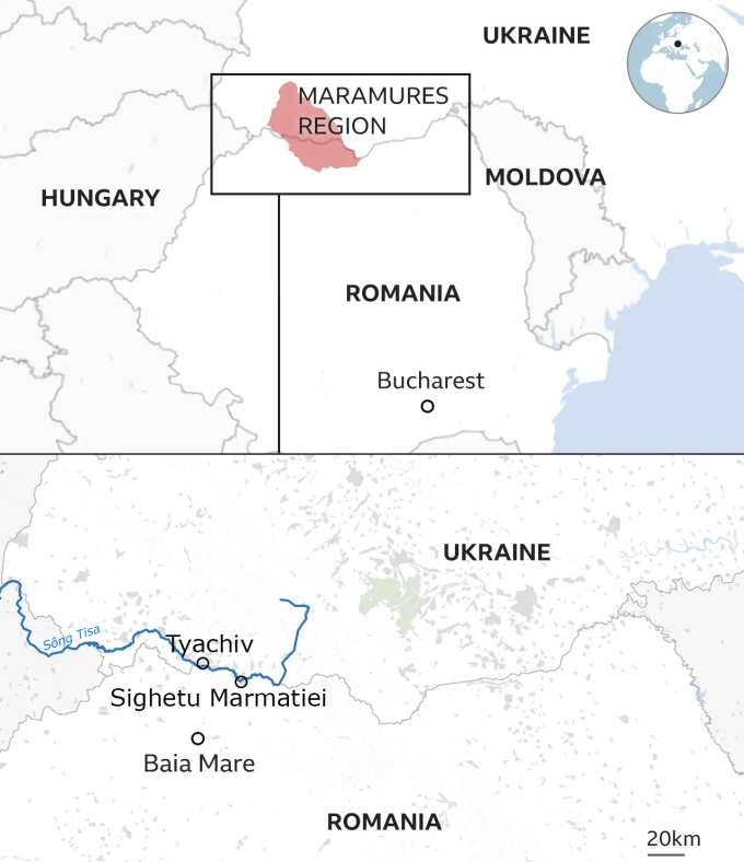 Vị trí thành phố Sighetu Marmatiei, Romania. Đồ họa: BBC