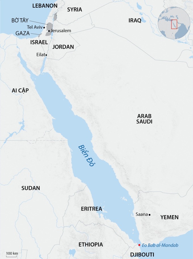 Vị trí Yemen và Israel. Đồ họa: AFP