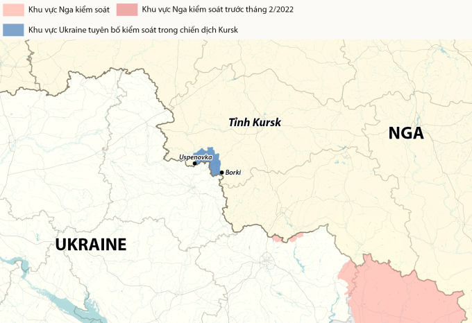 Khu dân cư Uspenovka và Borki thuộc tỉnh Kursk của Nga. Đồ họa: RYV