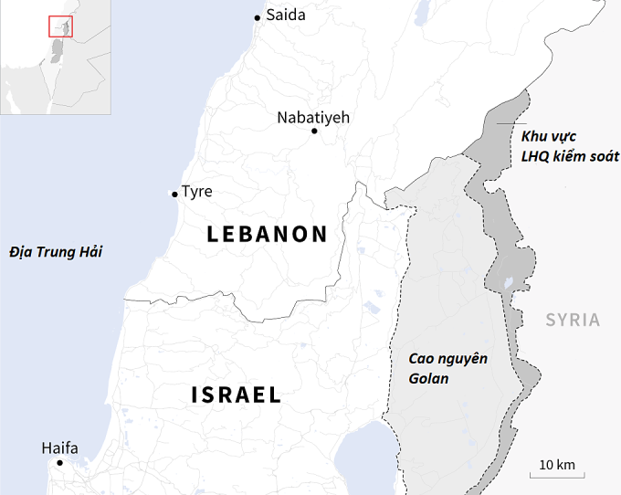 Vị trí Israel và Lebanon. Đồ họa: AFP