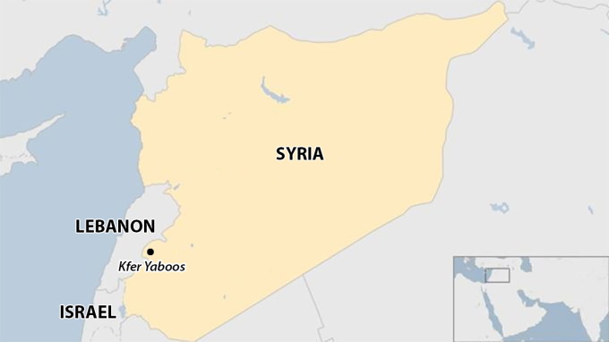 Vị trí khu dân cư Kfer Yaboos của Syria. Đồ họa: BBC