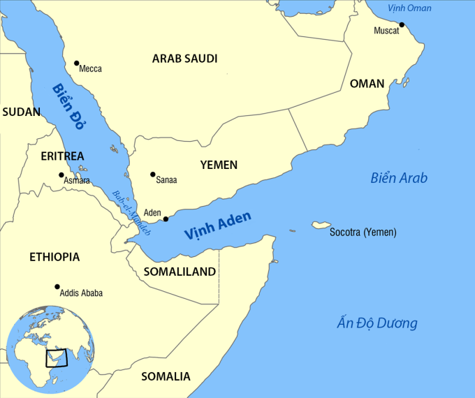 Vị trí Biển Đỏ và Yemen. Đồ họa: Wikimedia