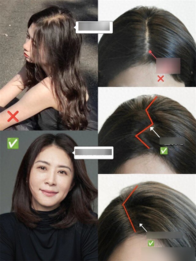 Nếu mái tóc quá thưa, chị em có thể rẽ ngôi theo hình chữ Z hoặc kiểu ziczac. Cách này sẽ “đánh lừa thị giác”, giúp phần rẽ ngôi trông dày dặn và tự nhiên hơn hẳn.