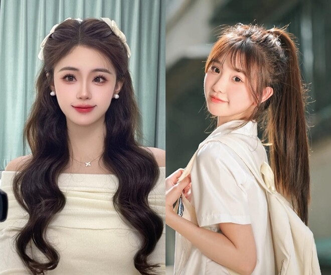 Nàng tóc dài nên buộc tóc đuôi ngựa hoặc buộc nửa đầu và uốn xoăn nhẹ trông nữ tính mà gọn gàng.