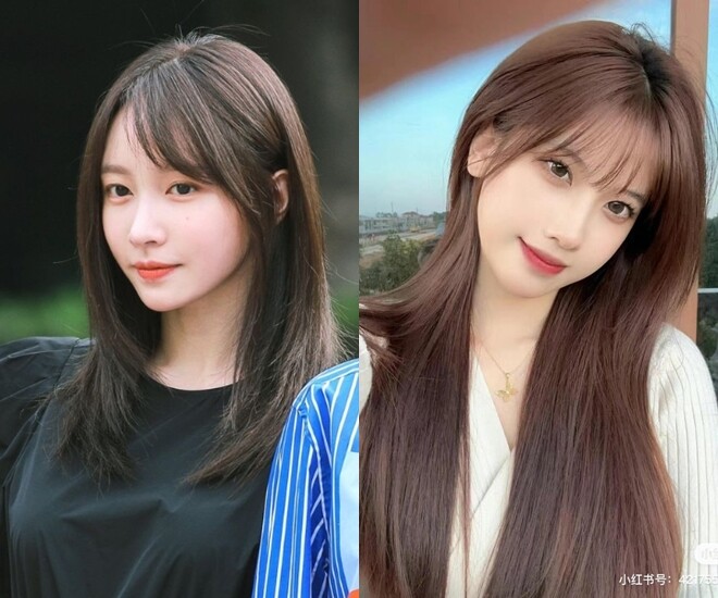 Để tóc mái và làm lộ một chút ở phần trán sẽ khiến gương mặt trông thoáng hơn mà vẫn xinh tươi.