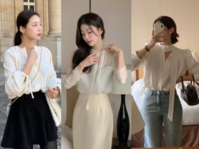 Blouse có khả năng trẻ hóa diện mạo nhờ gam màu sáng, hoa nhí nhẹ nhàng và thiết kế nữ tính. Tay bồng che bắp tay, dáng peplum nhấn eo tạo cảm giác vòng hai gọn gàng, gương mặt sáng và trẻ trung thêm vài tuổi.