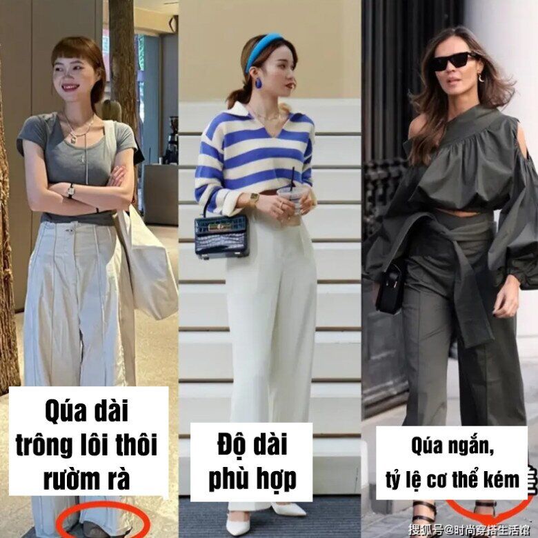 Chiều dài quần chuẩn mực không chỉ giúp đôi chân trông dài hơn mà còn giữ dáng tổng thể thanh thoát, tránh bị “dìm” vóc dáng.