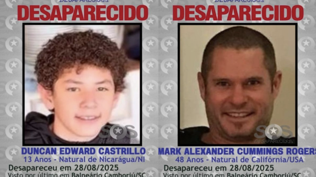 Thông báo tìm kiếm Mark Alexander Cummings Rogers, 48 tuổi và con trai 13 tuổi được cảnh sát Brazil phát đi hôm 28/8. Ảnh: UOL Notícias