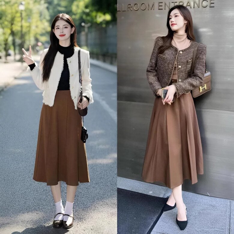 Bí quyết phối áo khoác cùng váy mùa thu giúp nàng mét rưỡi tránh bị “nuốt dáng”, tôn chiều cao và thời thượng - 9