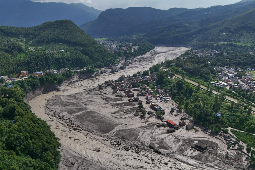 Khu vực Nuwakot ở Nepal sau trận lũ quét ngày 26/8. Ảnh: AP