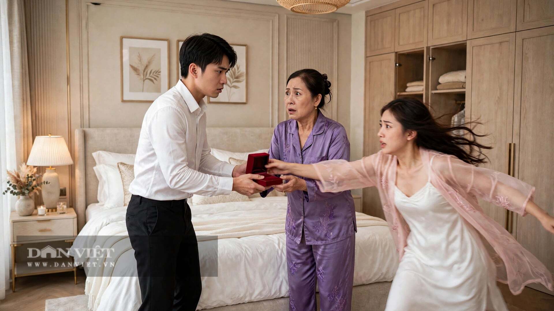Đêm tân hôn, chồng tôi mở tủ, lôi cái hộp nhung đỏ chói ra, đưa thẳng cho mẹ chồng. 