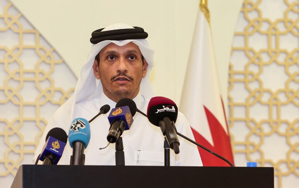 Ngoại trưởng Qatar Mohammed bin Abdulrahman Al-Thani tại cuộc họp báo ở thủ đô Doha hôm nay. Ảnh: AFP.