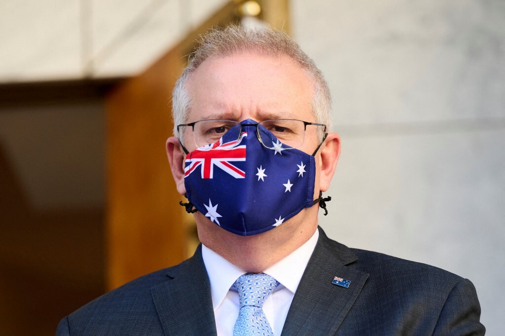 Thủ tướng Australia Scott Morrison tại cuộc họp báo ở Canberra tháng trước. Ảnh: AFP.