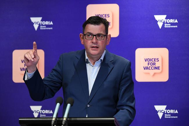 Victorian Premier Daniel Andrews addresses the media.